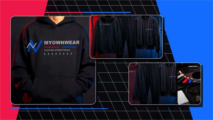 Custom zip up hoodie manufacturing with front logo and trim planning