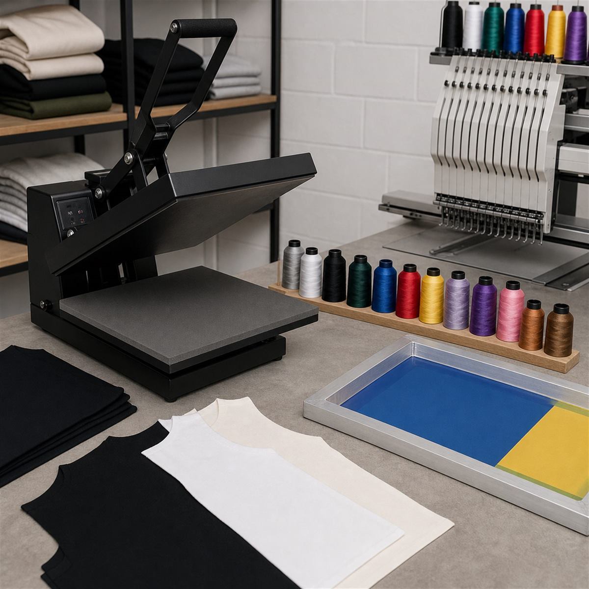Custom streetwear decoration equipment for print and embroidery setup