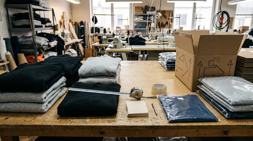 Streetwear quality control and packout table for custom manufacturing
