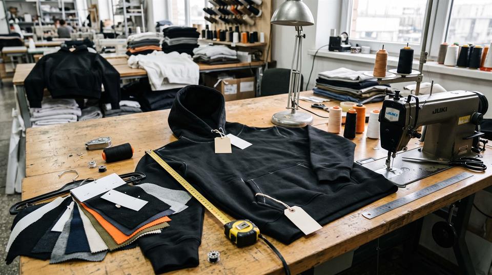 Streetwear sampling process inside a small batch production floor