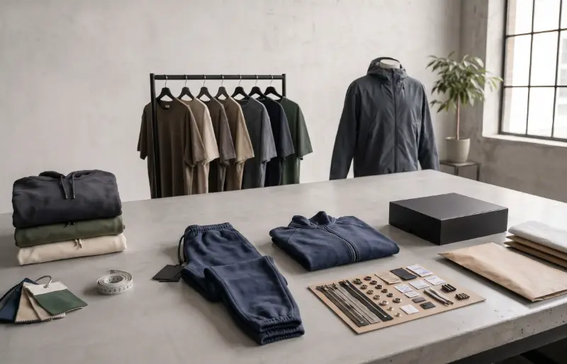 Streetwear garment range and fabric review before private-label finishing